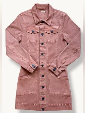 Faherty Pink Denim Shirt Dress Button Front Mini Organic Cotton Size S